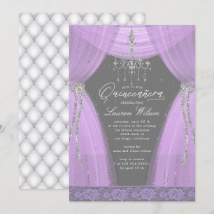 Convites lustroso candelabro roxo para Quinceanera