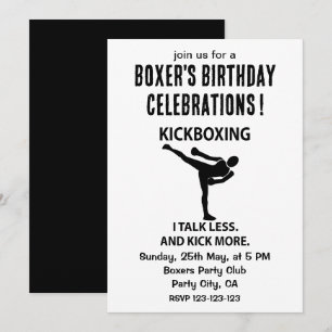 Convites Lutador de Kickboxing Boxeador Aniversário Kickbox