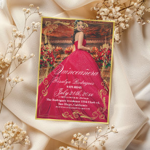 Convites Lux e elegante Photo Quinceanera Dourada