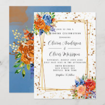 Lux Glitter Blue Orange Watercolor Casamento Flora