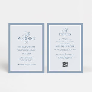 Convites Luxe Azul Poeirento com Código QR de RSVP Casame