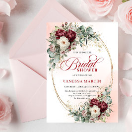 Convites Luxe Deep Red and Gold Floral Bridal Shower Invite