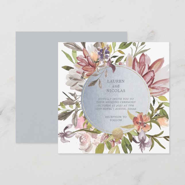 Convites Luxe Floral | Casamento Elegante De Aquarela (Frente/Verso)
