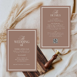 Convites Luxe Neutro Bege Marrom | RSVP Código QR Casamento