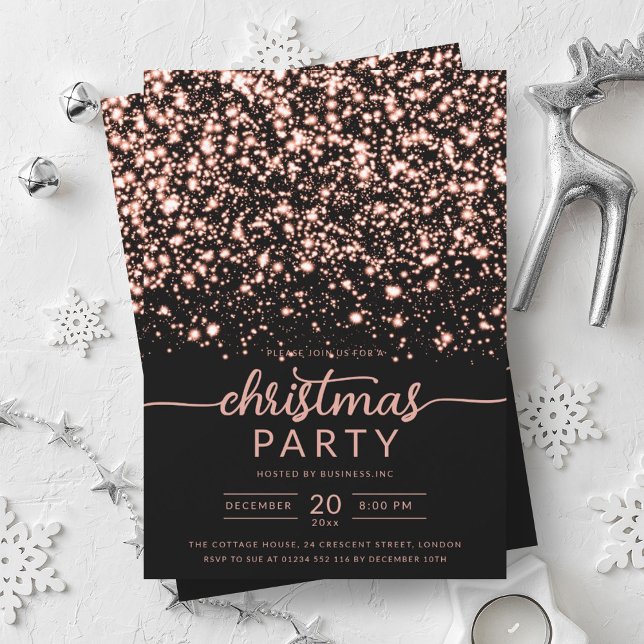 Convites Luxe Rosa Dourado Winter Shiny Stars Company Xmas (Luxe Rose Gold Winter Shiny Stars Company Xmas Invitation)