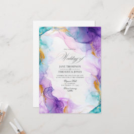 Convites Luxe Roxo e Azul Tinta Alcoólica com Acentos Doura