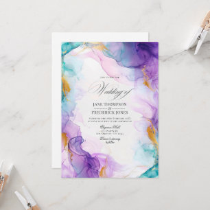 Convites Luxe Roxo e Azul Tinta Alcoólica com Acentos Doura