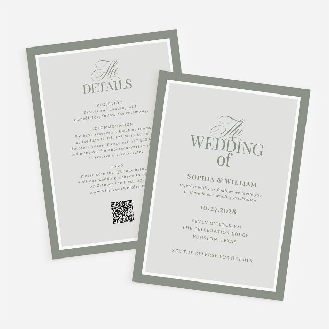 Convites Luxe Sage Green com RSVP QR Code | Casamento (Criador carregado)