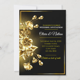 Convites Luxo 3D Flor de Cerejeira Dourada Casamento