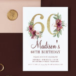 Convites Luxo 60º aniversário Borgonha Dourada Floral<br><div class="desc">Luxo 60º aniversário Burgundy Dourada Floral design. Os produtos correspondentes podem ser encontrados na coleção Burgundy Dourada Birthday.</div>