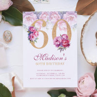 Luxo 60º Aniversário Glitter Dourado Rosa Floral R
