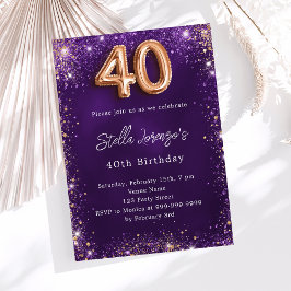 Convites luxo aniversário de 40 anos púrpura de rosa de our