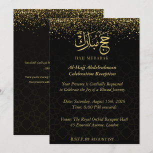 Convites Luxo Árabe Dourado Caligrafia Hajj Mubarak