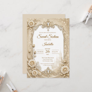 Convites Luxo Arco de Renda Dourado Marfim Sweet 16