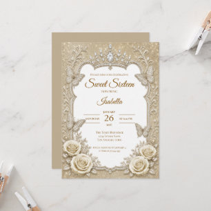 Convites Luxo Arco de Renda Dourado Marfim Sweet 16