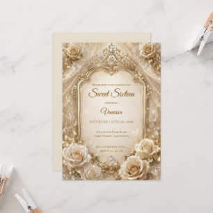 Convites Luxo Arco Dourado Marfim Sweet 16