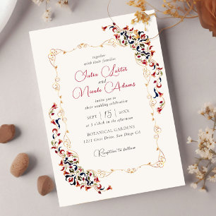 Convites Luxo Arte Botânico Floral Paisley Foto Casamento