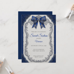 Convites Luxo Azul Real Prata Sweet 16