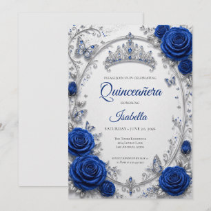 Convites Luxo Azul Royal Prata Quinceañera