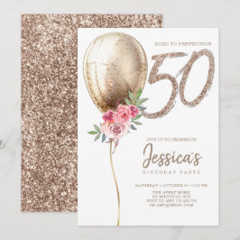 Convites Luxo Balão Beige Glitter 50º Aniversário