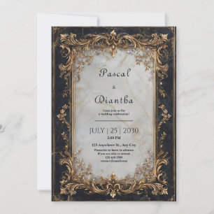 Convites Luxo Barra de Ouro Mármore Branco Casamento