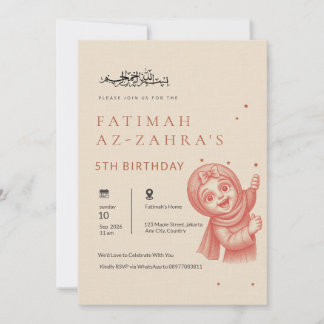 Convites Luxo Bege Editorial Islâmico Aniversário de Menina
