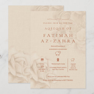 Convites Luxo Bege Floral Islâmico Aqeeqah Bebê Menina