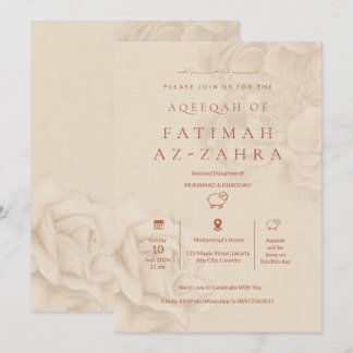 Convites Luxo Bege Floral Islâmico Aqeeqah Bebê Menina