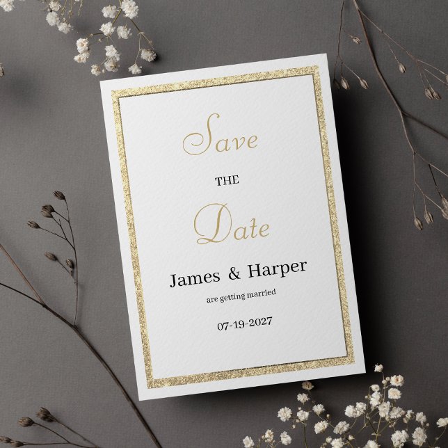 Convites Luxo branco, elegante ouro, brilho salvando a data (Luxury white elegant gold glitter Save the Date)