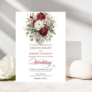 Convites Luxo Burgundy Branco Floral Eucalipto Casamento