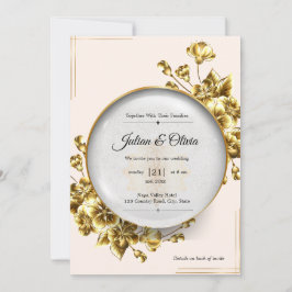 Convites Luxo Casamento Floral Dourado 