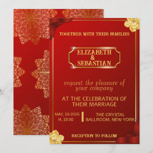 Convites Luxo Casamento Mandala Real Vermelho e Dourado