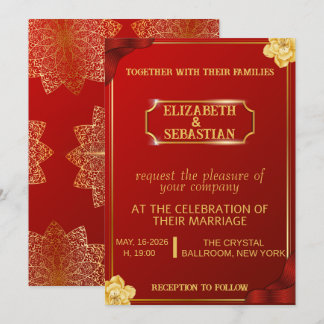Convites Luxo Casamento Mandala Real Vermelho e Dourado