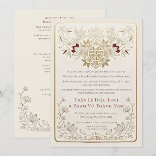 Convites Luxo Casamento QR Bilingue Vietnamita Inglês