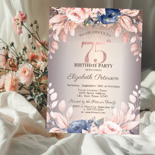 Convites Luxo Chic Floral, Luzes de Corda Aniversário de 75