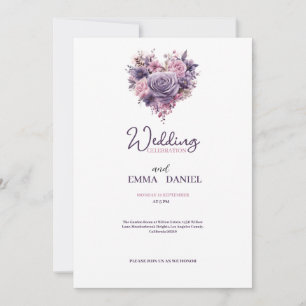 Convites luxo de casamento do coração floral roxo