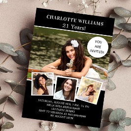 Convites luxo de colagem de fotos em branco preto-festa de