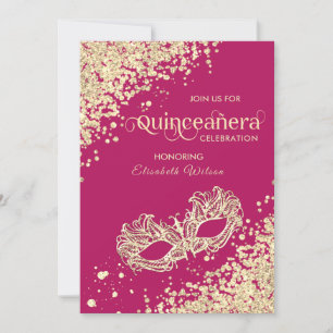 Convites luxo de mascarada diamante Quinceañera rosa