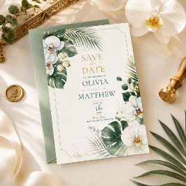 Convites Luxo de Orquídea Tropical Salve a Data