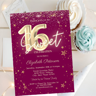 Convites Luxo Diamantes Dourados Estrelas Roxo Sweet 16