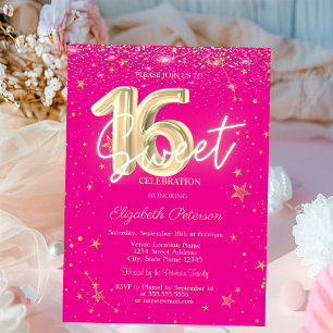Convites Luxo Diamantes Estrelas Douradas Rosa Sweet 16