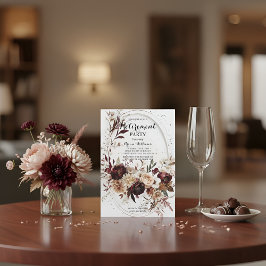 Convites Luxo Dourado Geométrico Burgundy Floral Aposentado