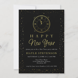 Convites Luxo Dourado Preto Vivas ao Ano Novo Festa