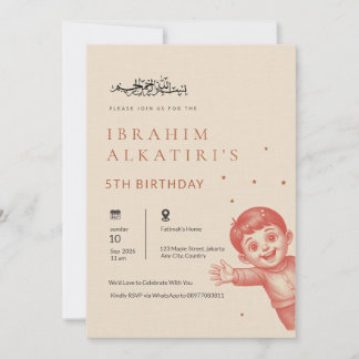 Convites Luxo Editorial Bege Aniversário Islâmico Menino
