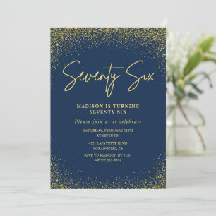 Convites Luxo Elegante Azul Marinho Dourado Brilho 76º aniv