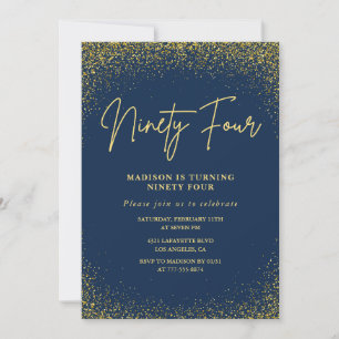 Convites Luxo Elegante Azul Marinho Dourado Brilho 94º aniv