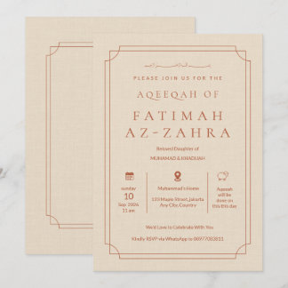 Convites Luxo Elegante Bege Bebê Menina Islâmica Aqeeqah