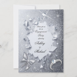 Convites luxo elegante brilho prateado festa de noivado