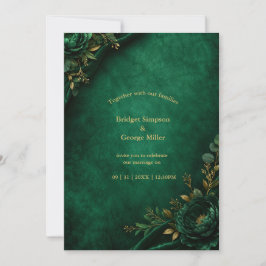 Convites Luxo Esmeralda Veludo Floral Elegância Nupcial