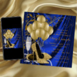 Convites Luxo Festa de aniversário Real Azul e Dourado<br><div class="desc">Convite de aniversário real, azul e ouro, com belos calçados de salto alto com brilho dourado, balões de ouro, pérolas de champanhe e espirais de ouro elegantes sobre um fundo azul-real luxuoso. Este elegante convite de aniversário azul e dourado é facilmente personalizado para o seu evento simplesmente adicionando os seus...</div>